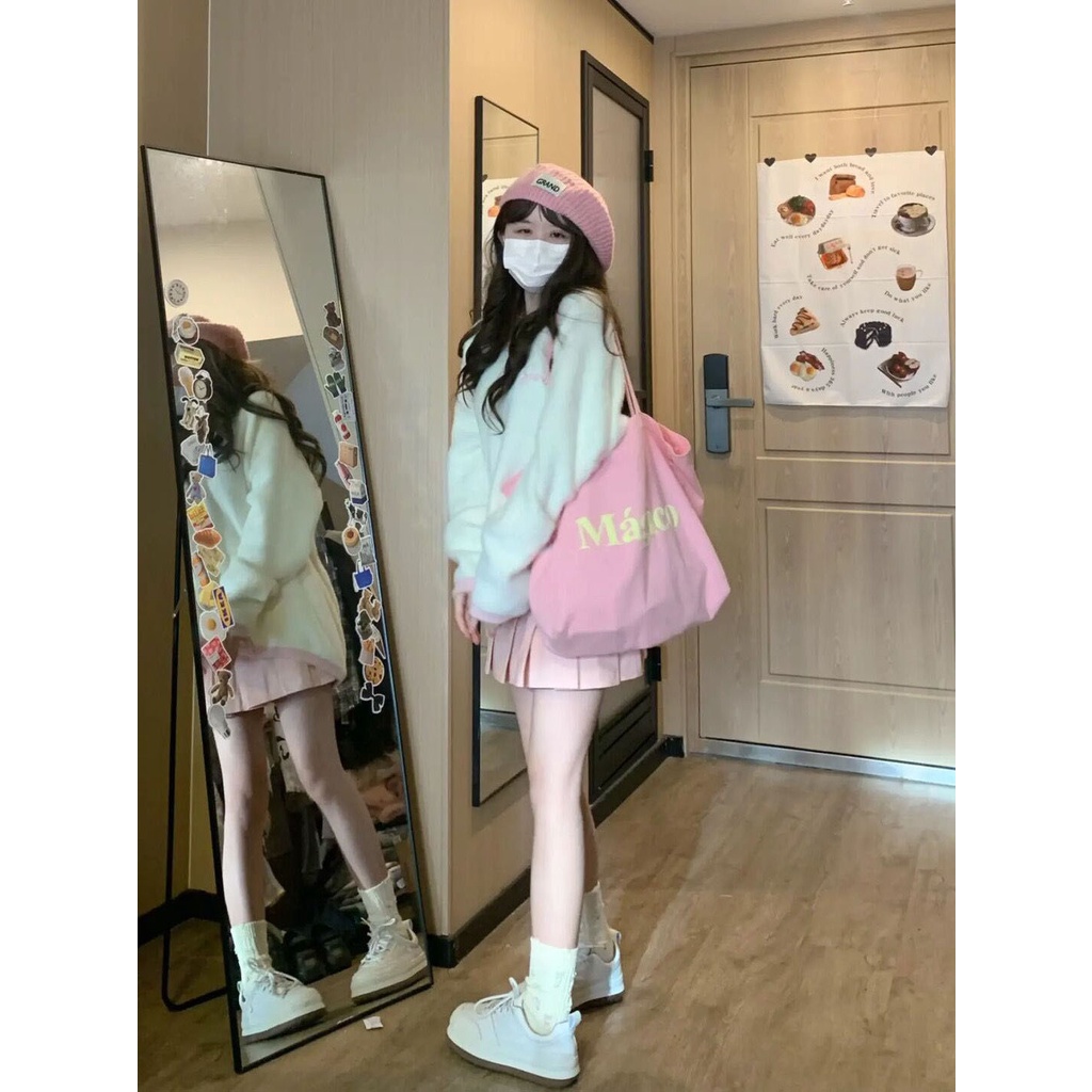 Bộ Áo Sweater + Chân Váy Lửng Mềm Mại Phong Cách Preppy Thời Trang Mùa Thu 2022