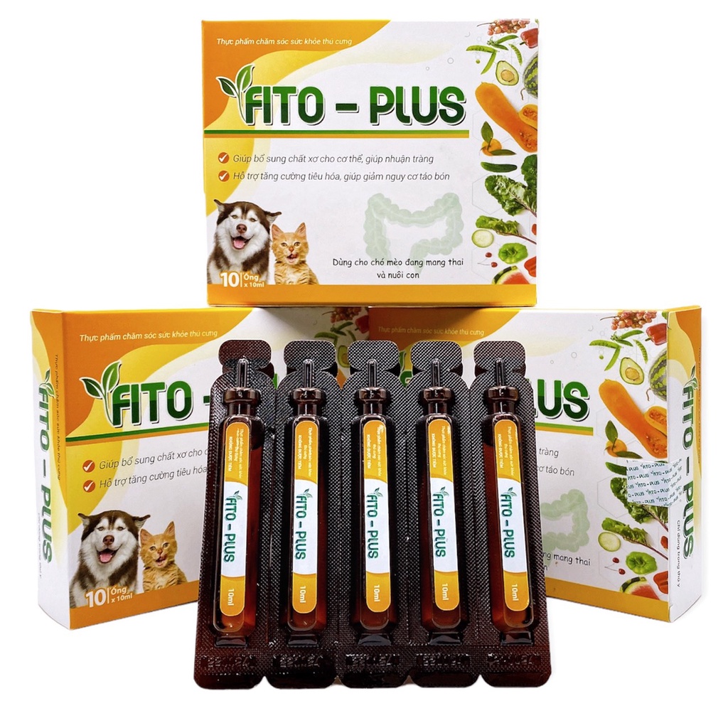 Bổ sung vitamin, chất xơ cho thú cưng Fito-plus - Hỗ trợ điều tri táo bón cho chó mèo đầy bụng khó tiêu (Ống 10ml)