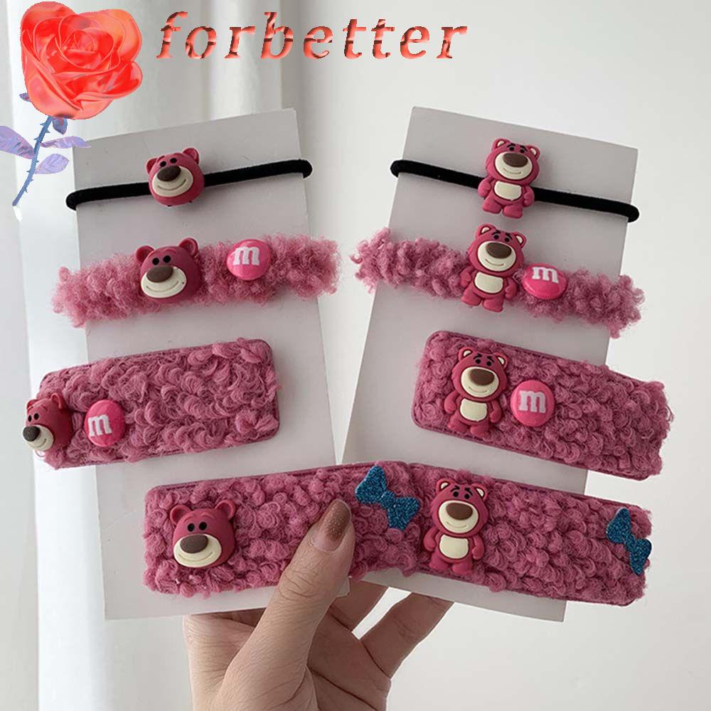 Dây Cột Tóc Cao Su Co Giãn Phối Lông Cừu Hình Gấu / Dâu Tây Dễ Thương Phong Cách Hàn Quốc Cho Nữ