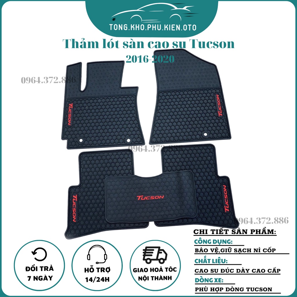 Thảm lót sàn Hyundai Tucson 2016-2023 loại đúc dày cao cấp-Mẫu chữ đỏ 5 chi tiết