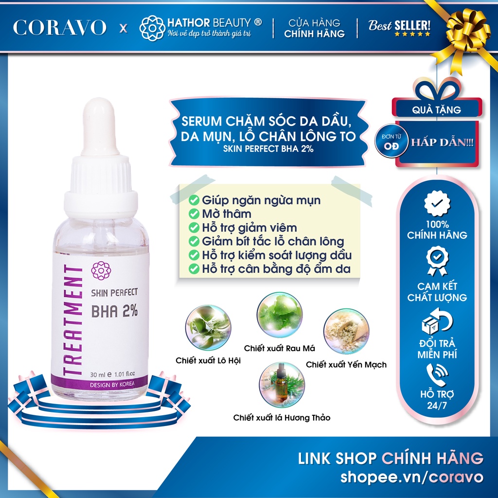 Serum chăm sóc da dầu, da mụn, lỗ chân lông to SKIN PERFECT BHA 2% | Hathor Beauty (Kim Thiên Hoa)