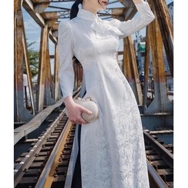 Áo dài cách tân  thiết kế cổ nơ đơn giản phù hợn cho các nàng đi tiẹc , đi lễ chùa , ... | BigBuy360 - bigbuy360.vn