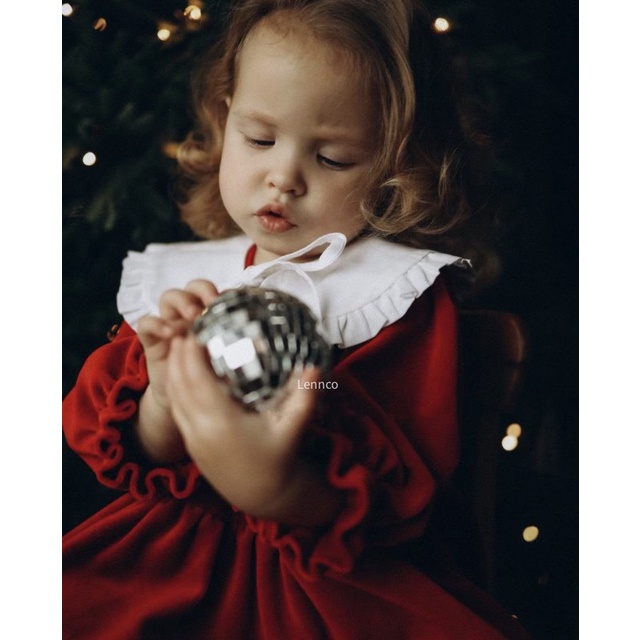 Váy nhung đỏ cổ trắng Lennco cho bé gái