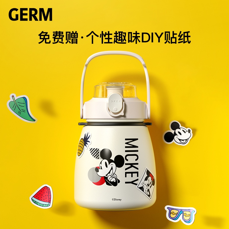 Ly giữ nhiệt GERM lớp bên trong thép không gỉ cấp 316 họa tiết Mickey Disney có dây đeo