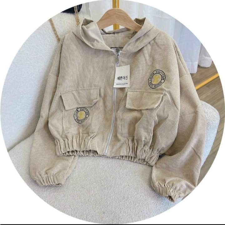 Áo khoác bomber cho nữ chất nhung gân,  form dáng trẻ trung có mũ