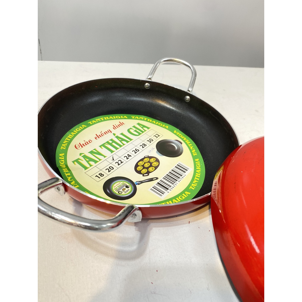 Chảo 2 Quai 22cm Đế Bằng Có Tay Cầm Siêu Bền Chống Dính - Chảo Nhôm Chống Dính