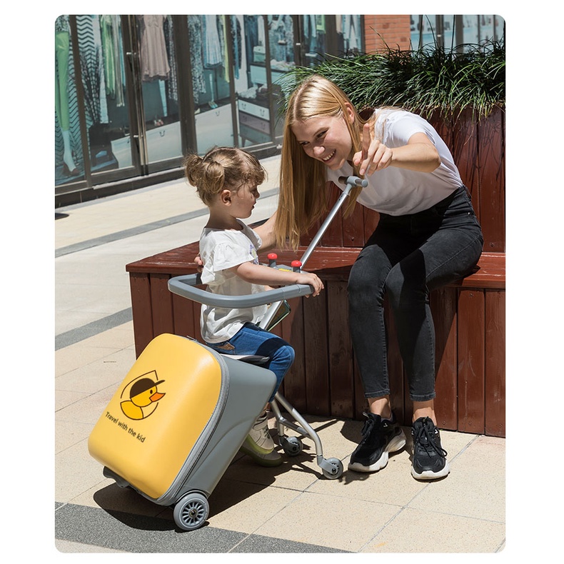 [Hàng sẵn] Vali du lịch trẻ kiêm xe ngồi  20inch có khóa hải quan chắc,tặng khung an toàn và đệm ngồi kèm sticker cho bé