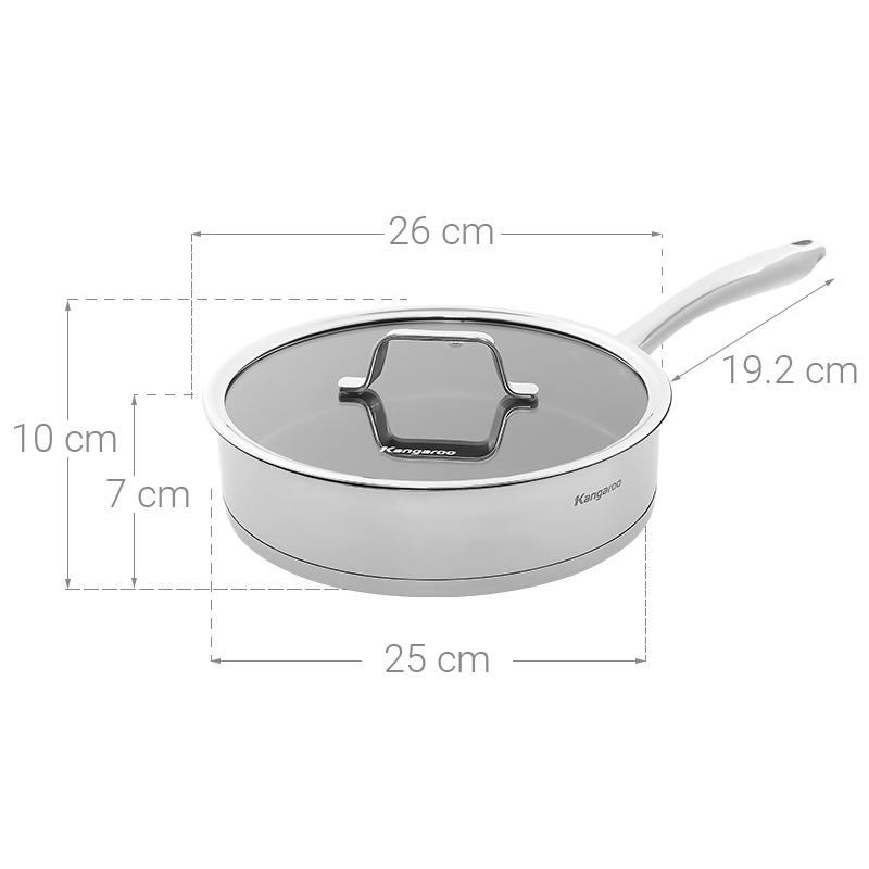 Chảo inox 26cm cao cấp 5 đáy Kangaroo KG01F126