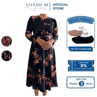 Đầm trung niên freesize Váy trung niên hoạ tiết hoa chất liệu cotton len siêu co giãn