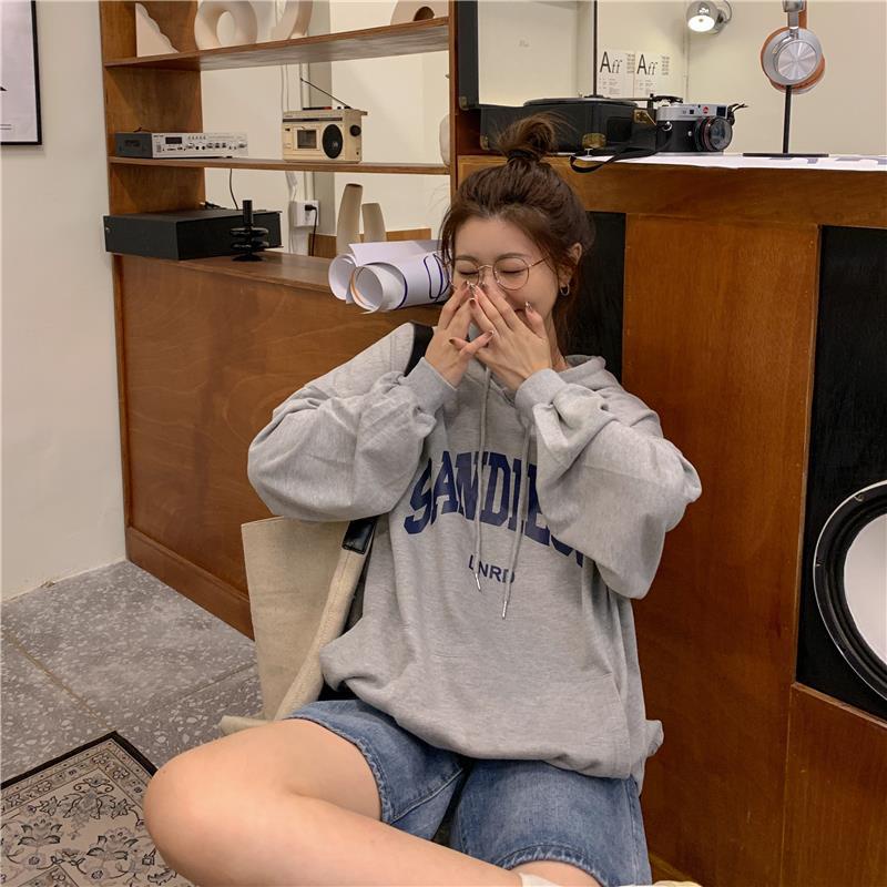 Áo Hoodie Dáng Rộng In Chữ Phong Cách Hàn Quốc Dễ Phối Đồ Cho Nữ