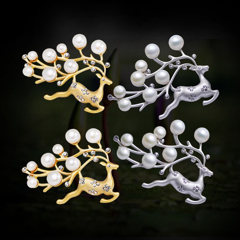 Ghim Cài Áo Hình Hươu Đính Đá Và Ngọc Trai Nhân Tạo Thời Trang