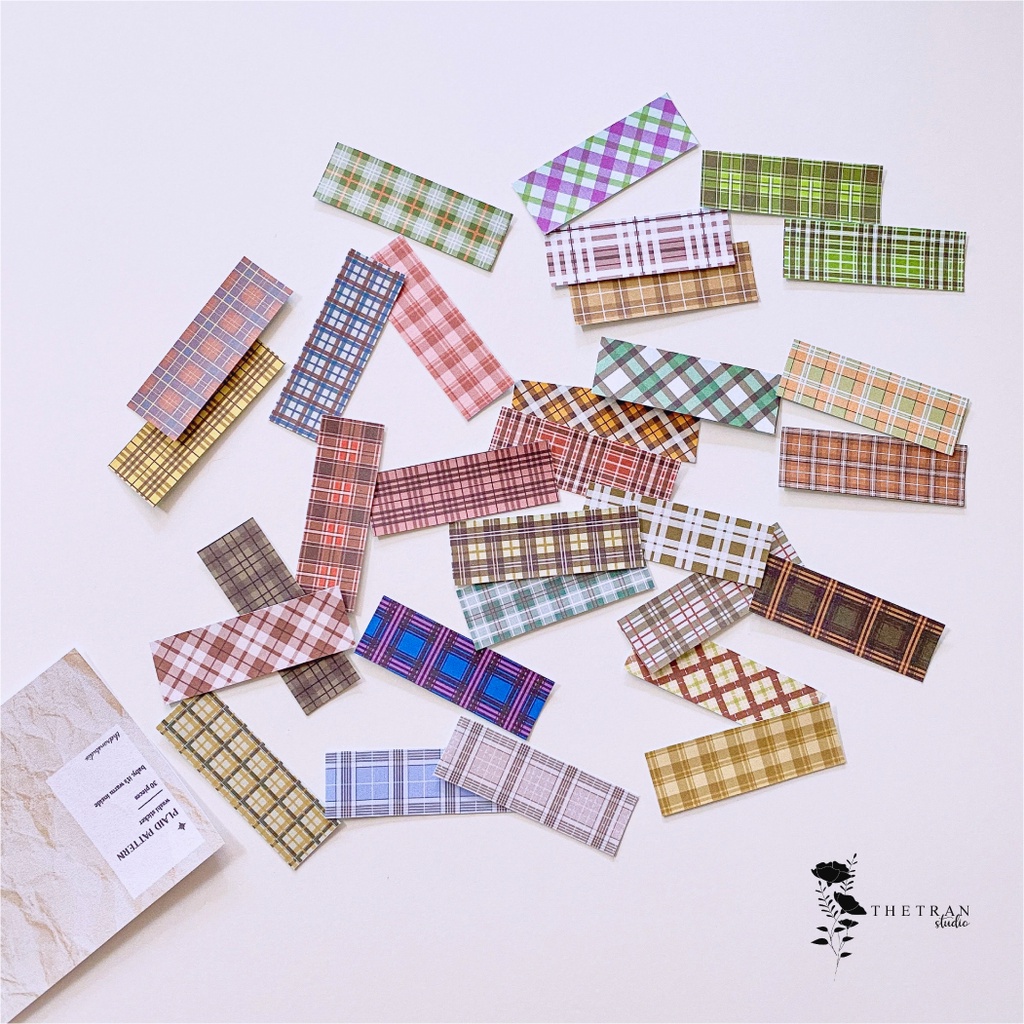 Bộ 30 sticker washi cute họa tiết caro / plaid pattern washi sticker pack / thetranstudio