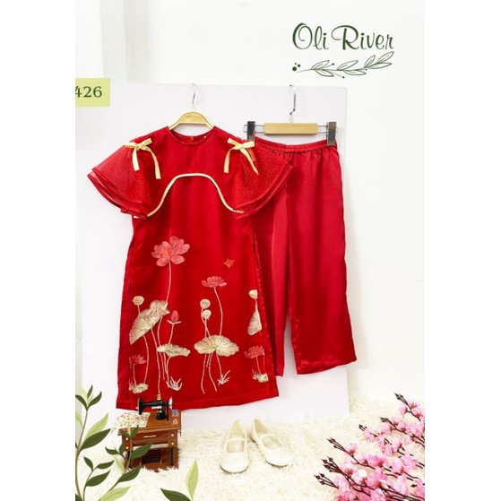 Áo Dài Tết XUÂN THỊNH VƯỢNG 4 TÀ chất voan tơ phối phi lụa haivanco cho bé từ 10 đến 40 kg mềm mại và thoáng mát