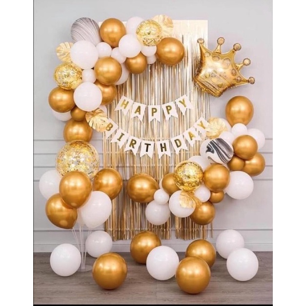 Set bóng vàng gold có rèm trang trí sinh nhật sang trọng- SamBon Party