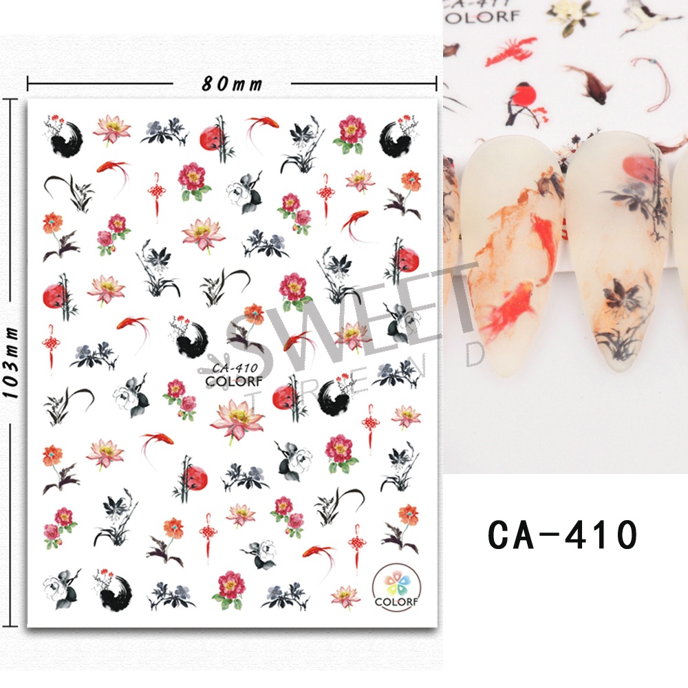 Nhãn dán trang trí móng tay STZPRONAIL hình cá koi may mắn 3D phong cách Trung Hoa độc đáo