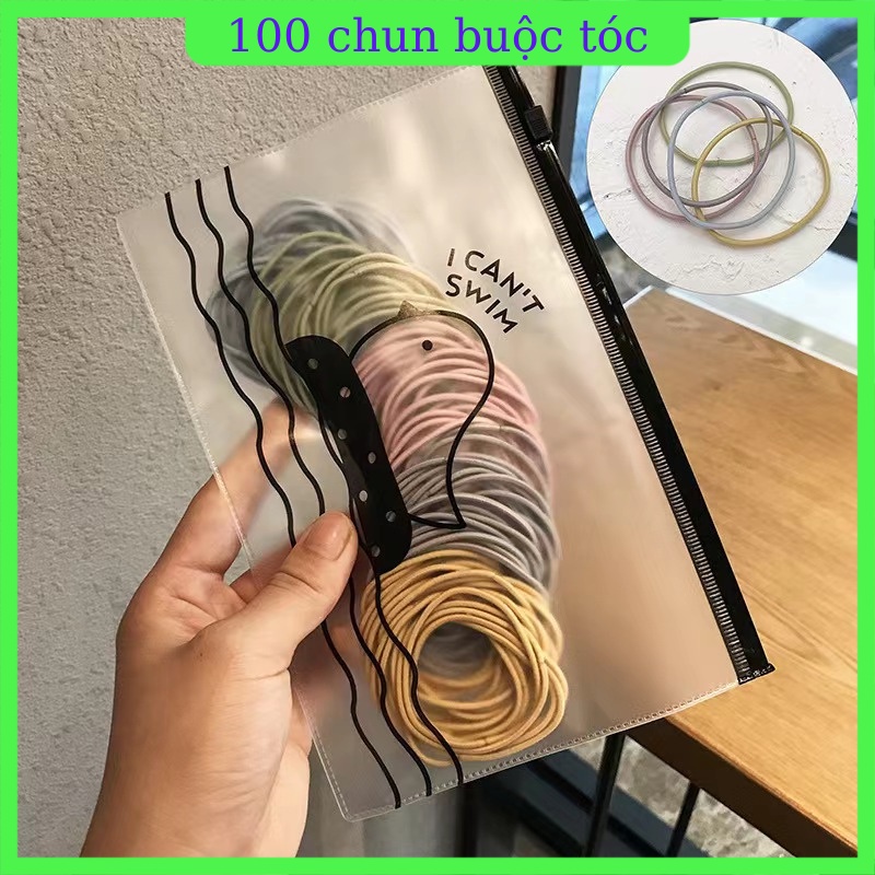 Chun buộc tóc, cột tóc gói 100 chiếc ( có kèm túi zip)