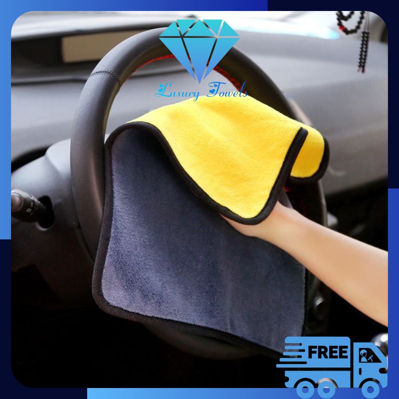 Khăn lau ô tô xe hơi Luxury Towels L03 màu xám 2 lớp cao cấp siêu sạch siêu thấm hút