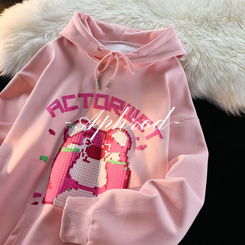 Aphrod Áo Khoác Hoodie Dáng Rộng In Họa Tiết Hoạt Hình Cổ Điển Phong Cách Hip Hop Thời Trang Cho Nam Và Nữ