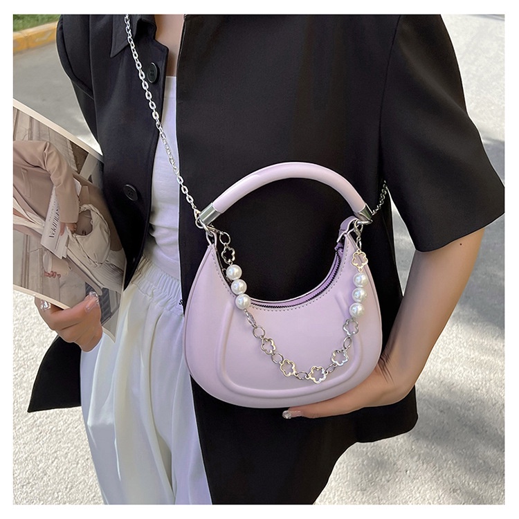 Túi Đeo Vai / Xách Tay Tròn Đính Hạt Ngọc Trai Có Khóa Kéo Thời Trang Cho Nữ