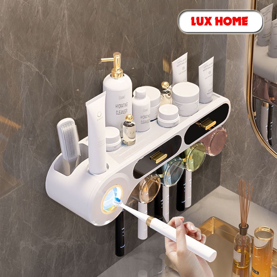 Bộ nhả kem đánh răng tự động, Kệ để đồ phòng tắm cao cấp LUXHOME kèm miếng dán