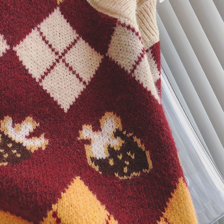 Áo sweater Dệt Kim Không Tay Dáng Rộng Cổ Chữ V Thêu Họa Tiết Xinh Xắn Cho Nữ