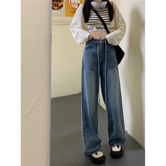 Quần jean bò ống rộng suông xuông nữ jeans cạp cao phong cách Hàn Quốc sành điệu style | BigBuy360 - bigbuy360.vn