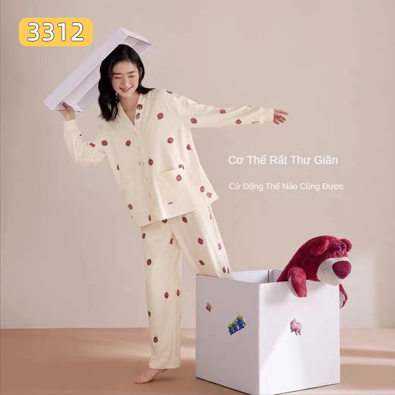 Đồ ngủ dài tay nữ cotton✨dài tay size lớn dễ thương bộ đồ mặc nhà mùa xuân thu có thể mặc ngoài TTK419