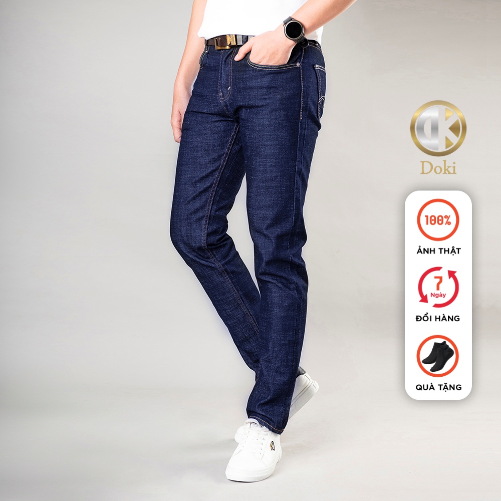 Quần Jean Nam Cao Cấp Xanh Than Tiêu Trơn XD-03, Quần Bò Nam Slimfit Vải Co Giãn Thoải Mái - DOKI