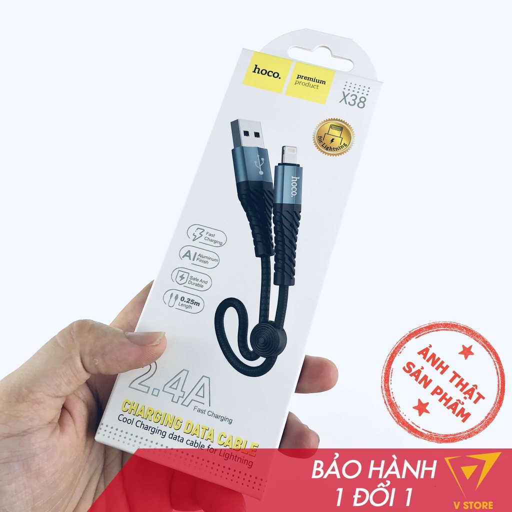Dây cáp sạc nhanh 2.4a hoco x21 x38 silicon ngắn 25cm cho điện thoại ip