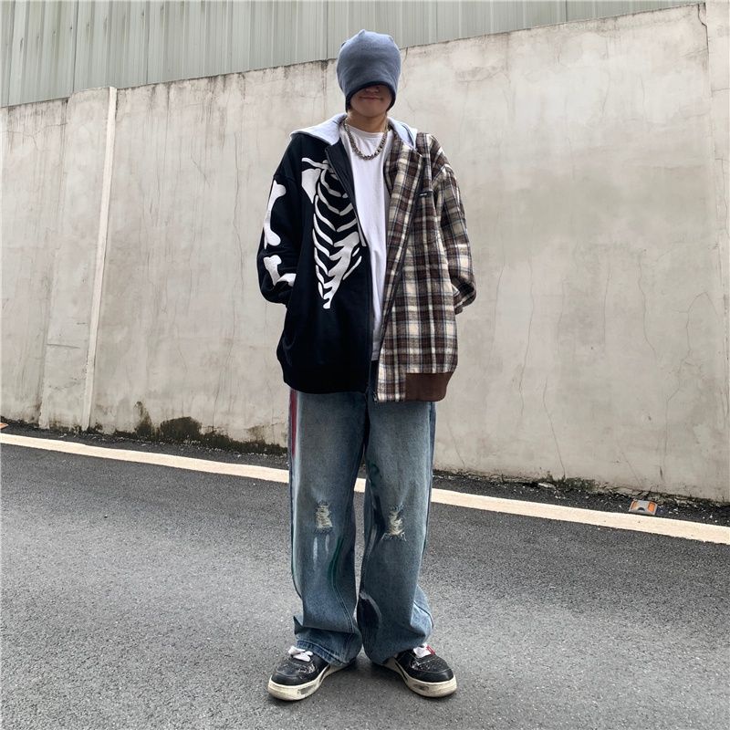 Quần Jean Ống Rộng Rách Gối Phong Cách Đường Phố Mỹ Cá Tính Dành Cho Nam