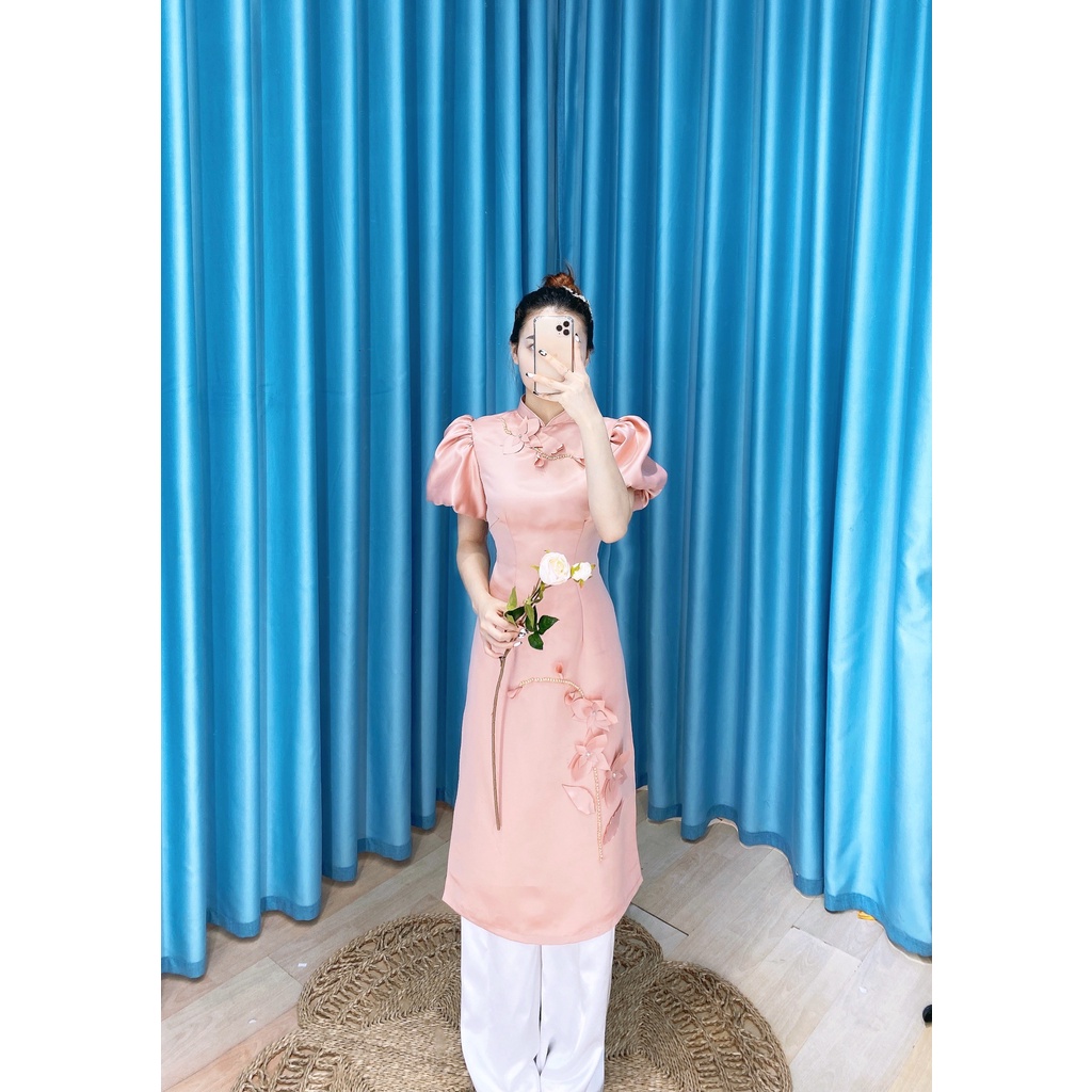 Áo dài cách tân tafta màu hồng siêu xinh by Quỳnh Hương