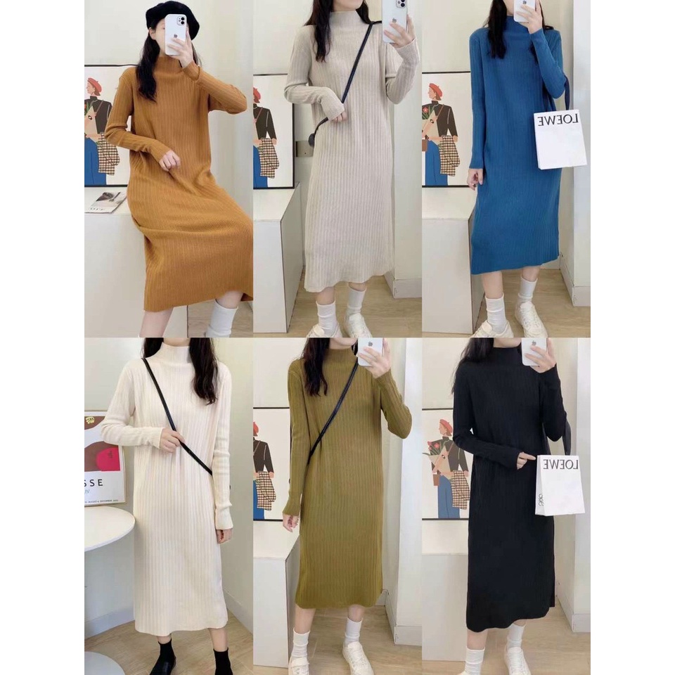 Váy len tăm suông cổ leo màu nào cũng dễ mặc hàng QC