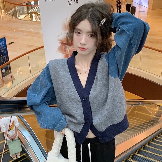 ZHELIHANGFEI Áo Cardigan Dệt Kim Tay Dài Cổ Chữ V Lưng Cao Kiểu Retro Pháp Dễ Phối Đồ