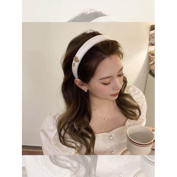 Băng Đô Softie Cài Tóc Đính Hoa Trà Sang Trọng Phong Cách Retro Cho Nữ