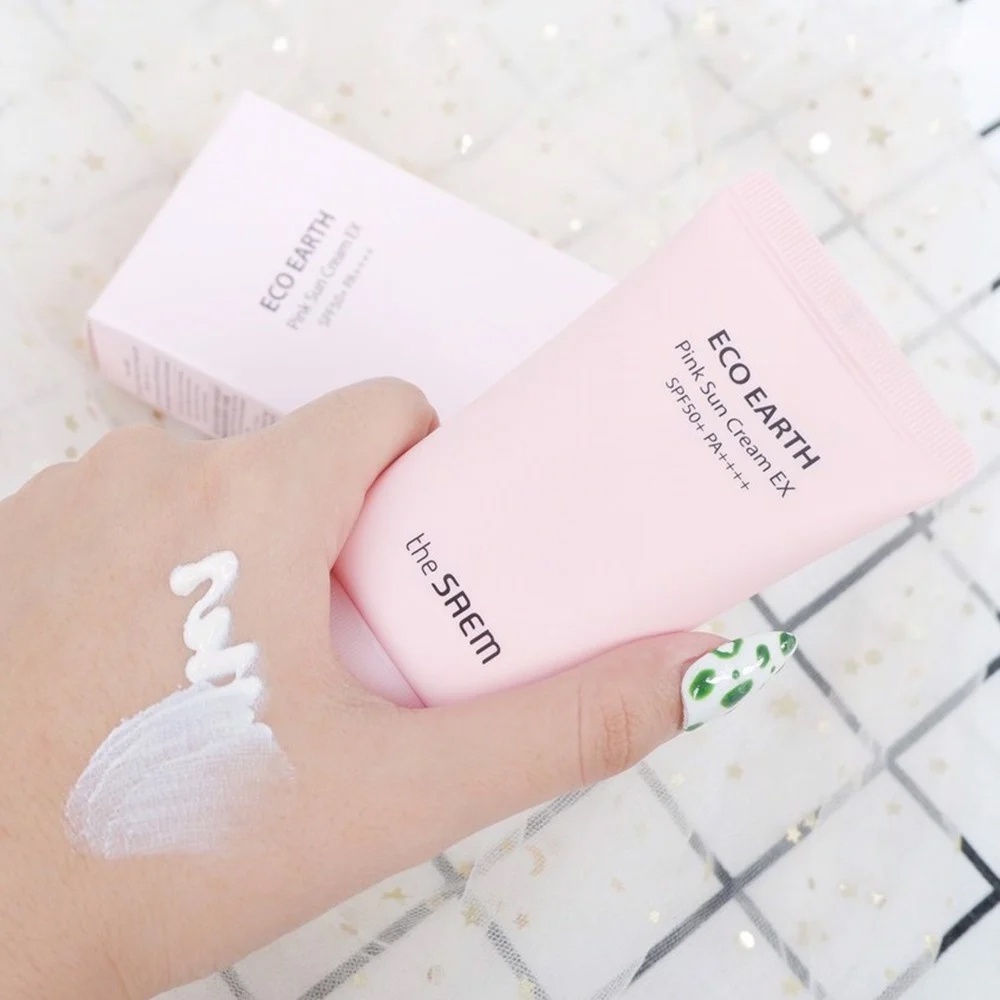 Kem Chống Nắng The Saem Eco Earth Pink Sun Cream SPF50+ PA++++ Kiềm Dầu Nâng Tone Ngăn Ngừa Tia UVA và UVB 50ml