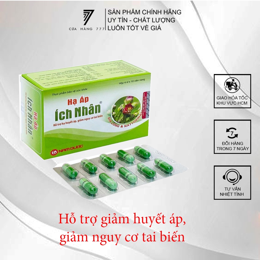 Viên uống hạ áp Ích Nhân hỗ trợ giảm đột ngụy, giảm nguy cơ tai biến hộp 4 vỉ x 10 viên nang