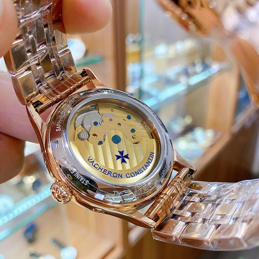 Đồng hồ Nam Vacheron máy nhật, mẫu 3kim mặt đen viền vàng, dòng cơ Automatic size 40mm-41mm