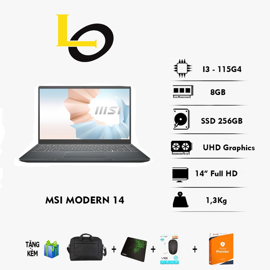 Laptop MSI modern 14 Mỏng nhẹ đời mới 1