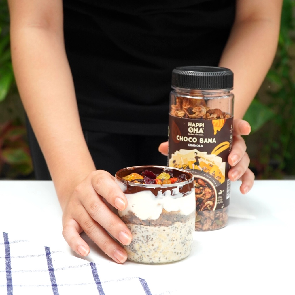 Ngũ Cốc Ăn Sáng/Ăn Kiêng Không Đường Tinh Luyện Vị Cacao Chuối 240g/480g - Granola Choco Bana HAPPI OHA