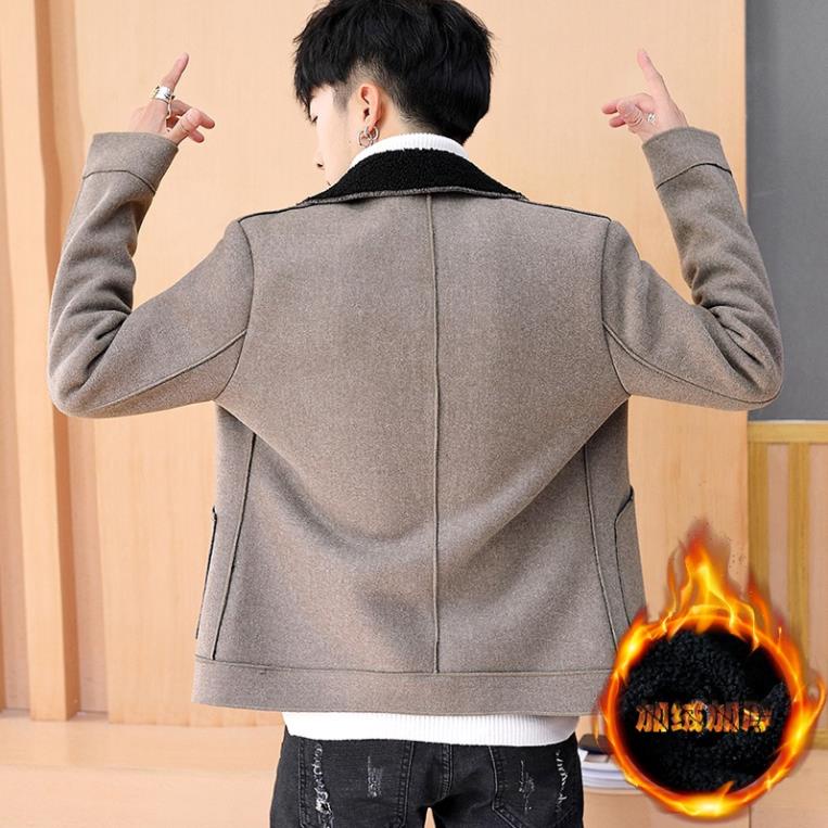 Áo khoác dạ nam hàn quốc lót lông cổ vest hàng quảng châu cao cấp đẹp