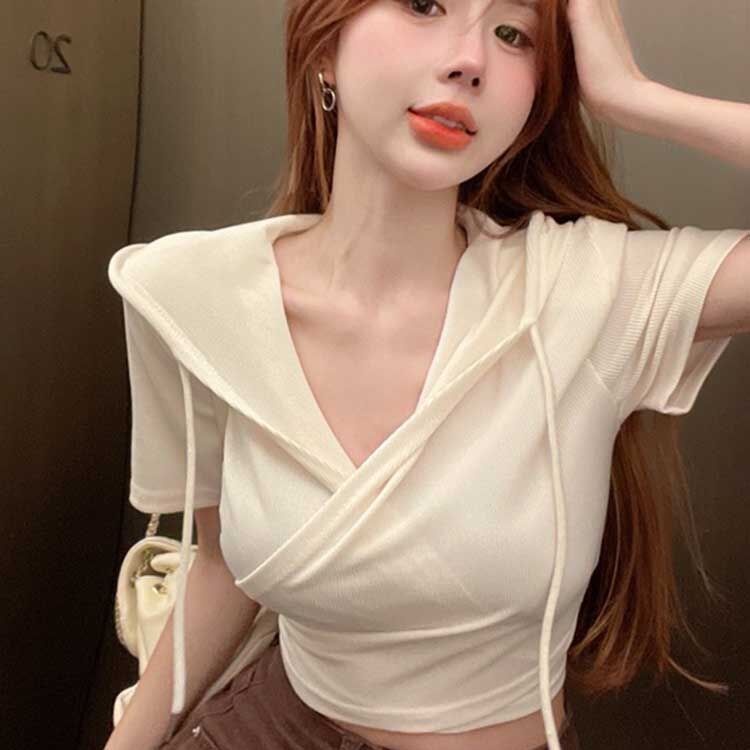 Áo thun nữ JSC ngắn tay cổ chữ V vạt chéo ngực lớn thời trang gợi cảm