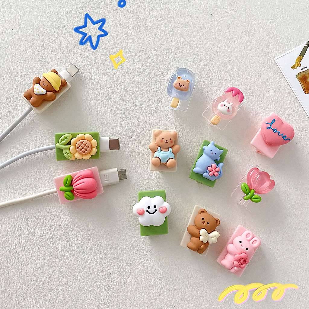 1 Phụ Kiện Bảo Vệ Dây Cáp Sạc USB Hình Thỏ/Gấu/Hoa Tulip/Gấu/Đám Mây/Hoa Tulip Xinh Xắn Với 12 Kiểu Lựa Chọn
