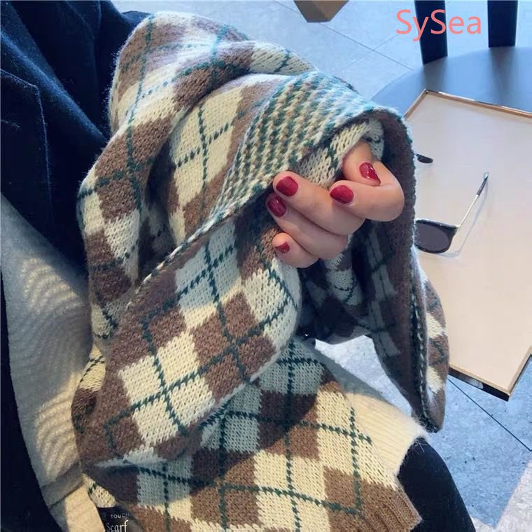 Khăn Choàng Dệt Kim Dày Dặn Màu Đỏ Đính Kim Cương Phong Cách Hàn Quốc Cho Nữ