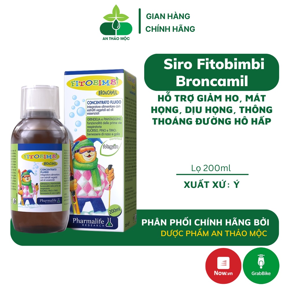 Siro Fitobimbi Broncamil hỗ trợ giảm ho làm mát họng dịu họng thông thoáng đường hô hấp lọ 200ml