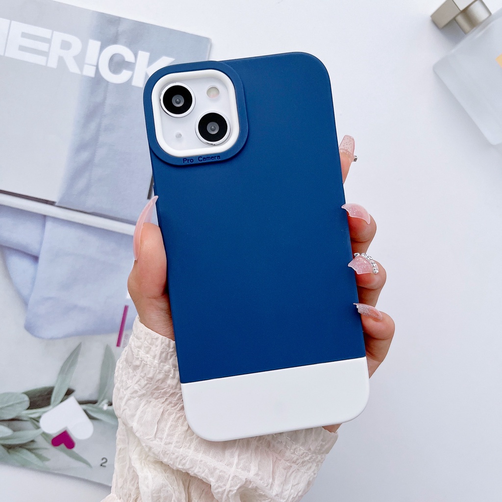 【3 Trong 1】Ốp Điện Thoại Silicon Mềm Đục Màu Tương Phản Cho iPhone X XR XS Max 7 8 Plus 11 12 13 14 Pro Max Plus