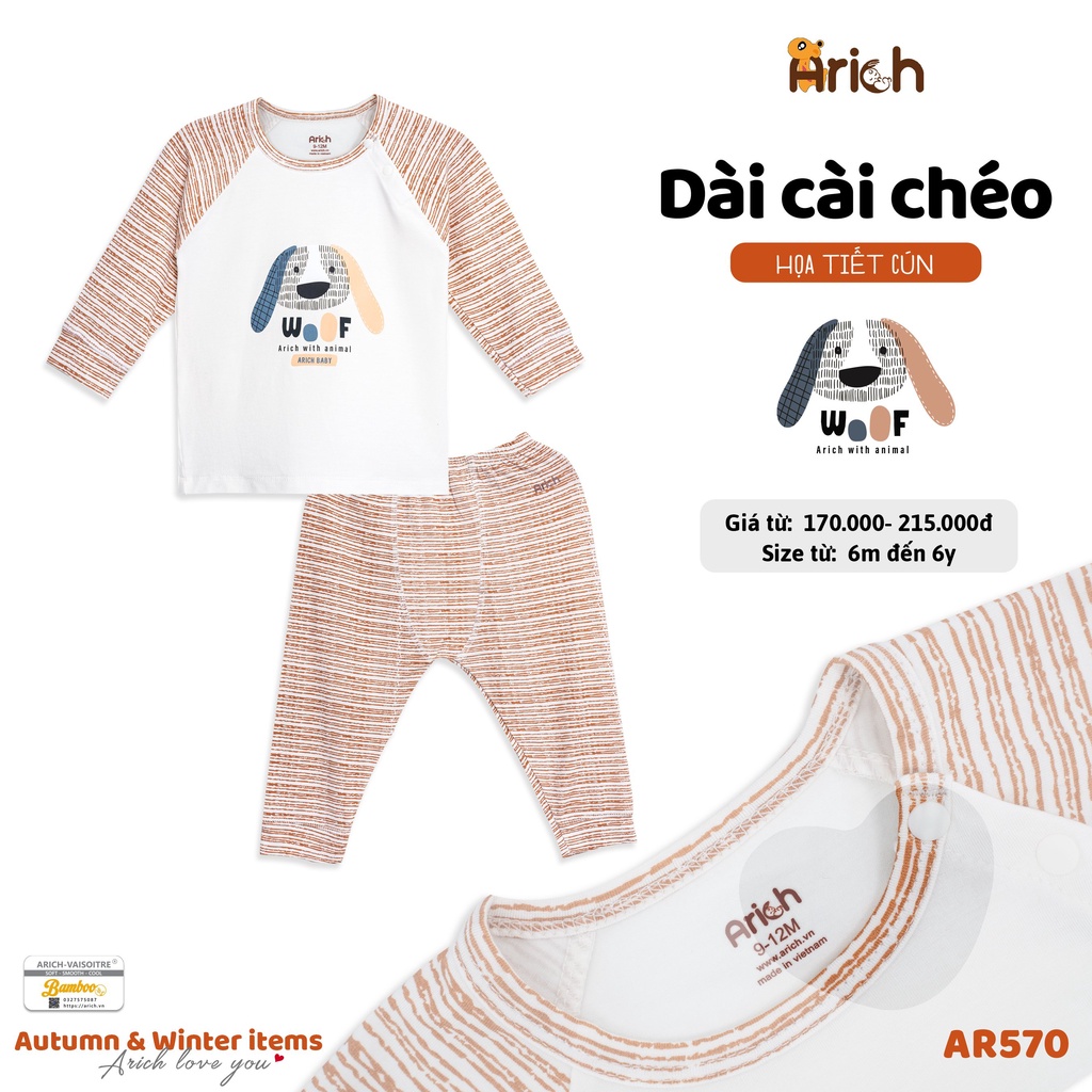 Bộ dài cài chéo phối hình in đáng yêu Arich