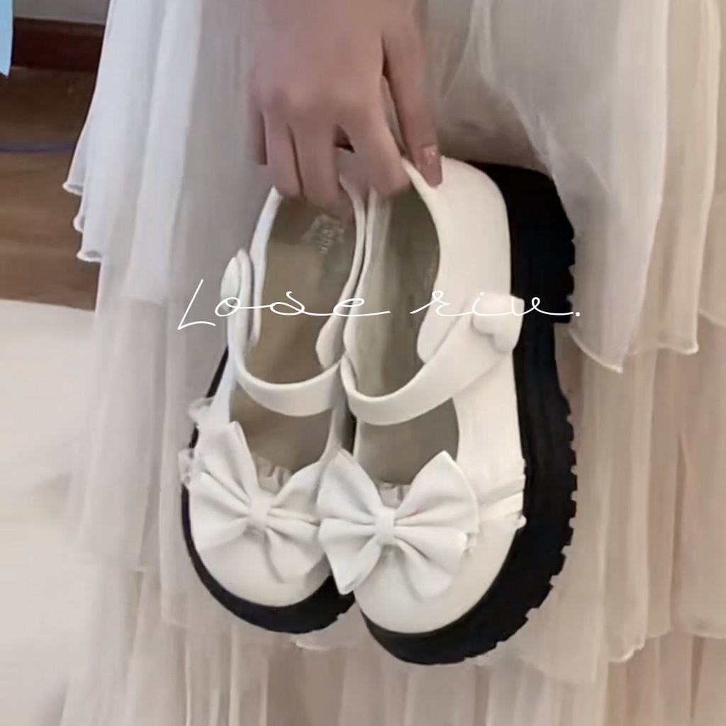 Giày Da Đế Dày Đính Nơ Phong Cách lolita Nhật Bản 2022 Cho Nữ