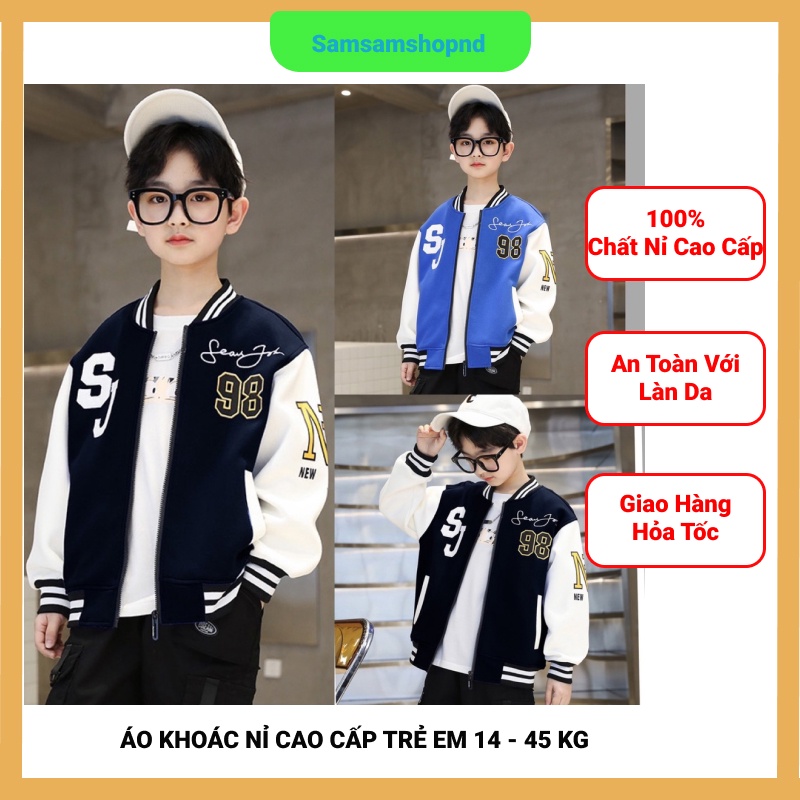 Áo khoác trẻ em từ 14 - 45 kg, áo khoác nỉ cho bé từ 14 - 45 kg, giữ ấm cực tốt, thiết kế 2 màu xanh - đen tinh tế