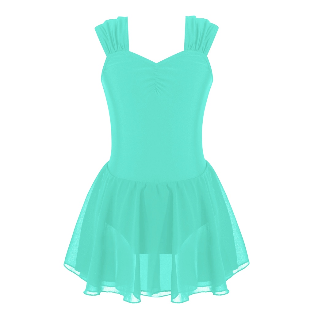 Trẻ Em Bé Gái Khiêu Vũ Quần Áo Không Tay Ruched V Cổ Màu Trơn Leotards Đầm