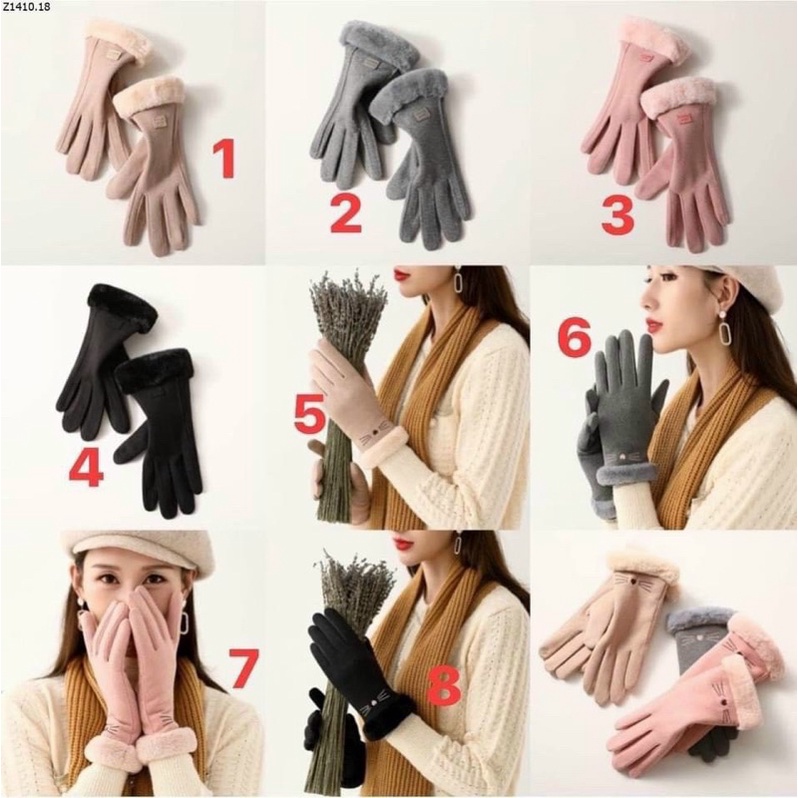 Găng tay nỉ lót lông siêu ấm cho nữ